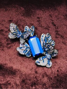 Blue Crystal Butterfly Statement Brooch - Women Jewelry